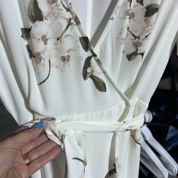 Dynamite Ivory Floral Wrap High-Low Dress - Picture 3 of 9